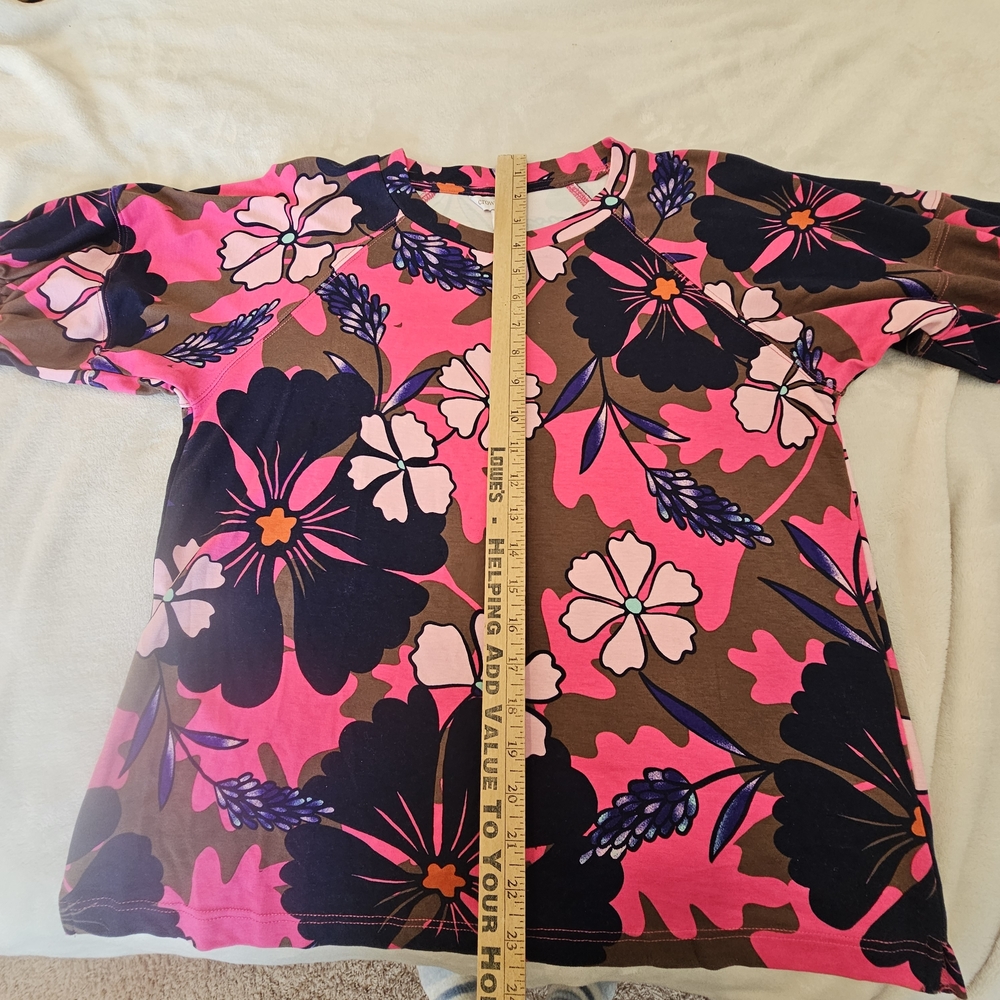 NWT Crown & Ivy Vibrant Pink and Brown Floral Tee - Picture 10 of 12
